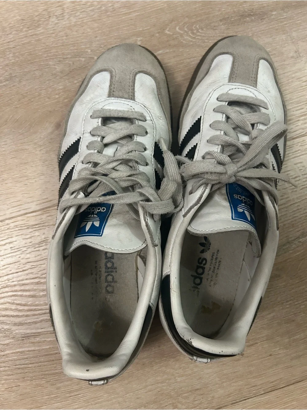 adidas samba woman White Sneakers with Black Stripes and Gray Suede Accents